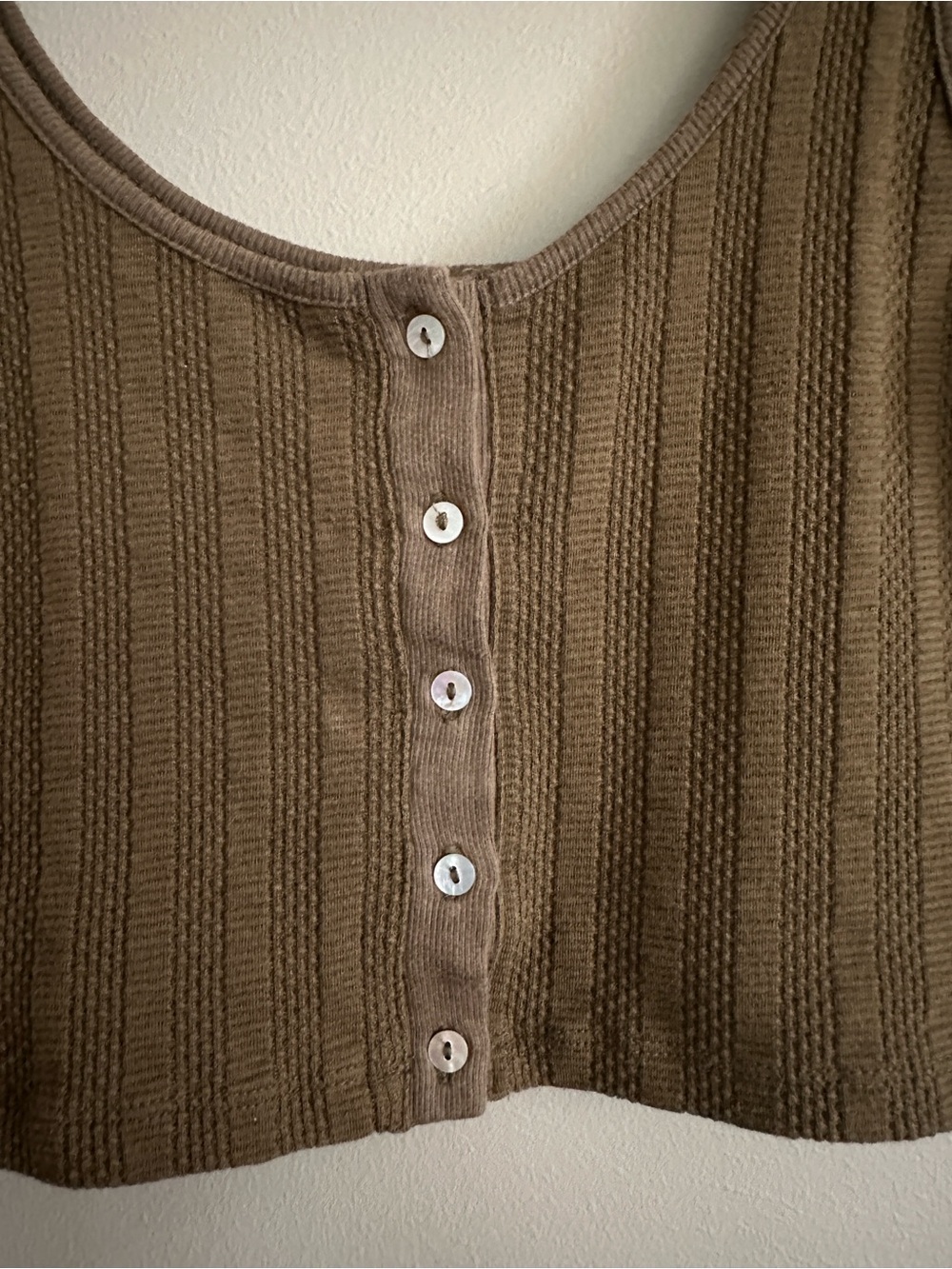 Ribbed Button-Front Crop Tank - Brown - Picture 2 of 5